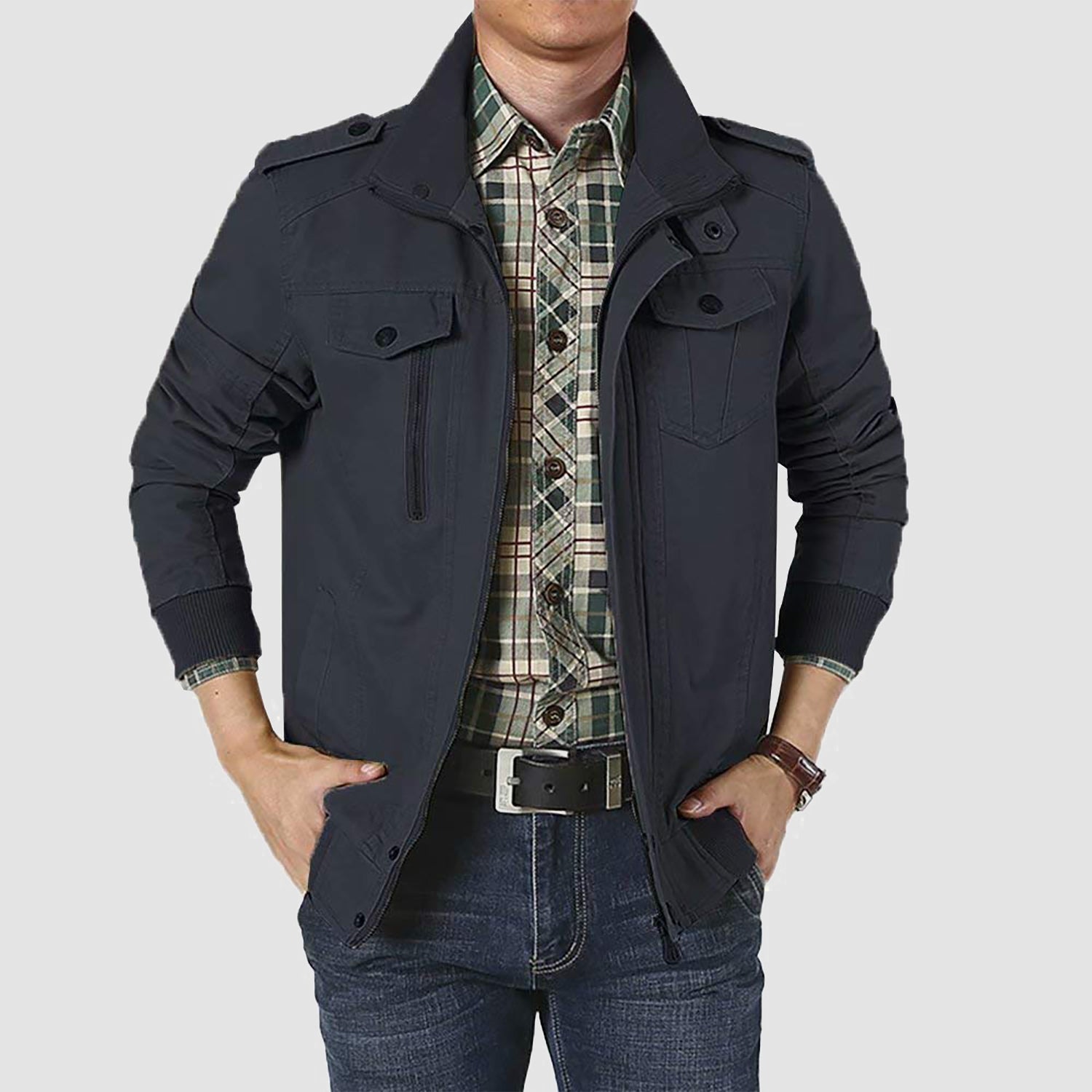 Men's Jacket Winter Military Cargo Work Jacket with 5 Pockets Fleece Lined Thicken Warm Coat