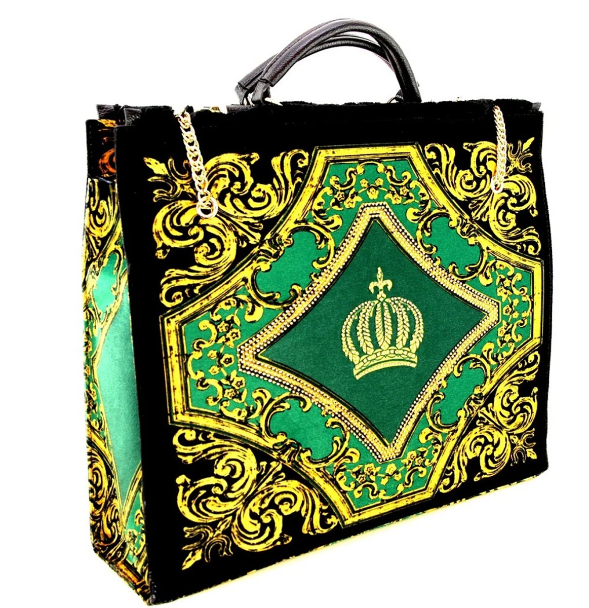 Pomp??s by Casa Padrino Conjunto de Bolsos de Mujer de Lujo Flores Barrocos con Corona y Pedrer¨ªa Verde / Negro / Oro - Bolsos de mujer pomposos dise?ados por Harald Gl??ckler