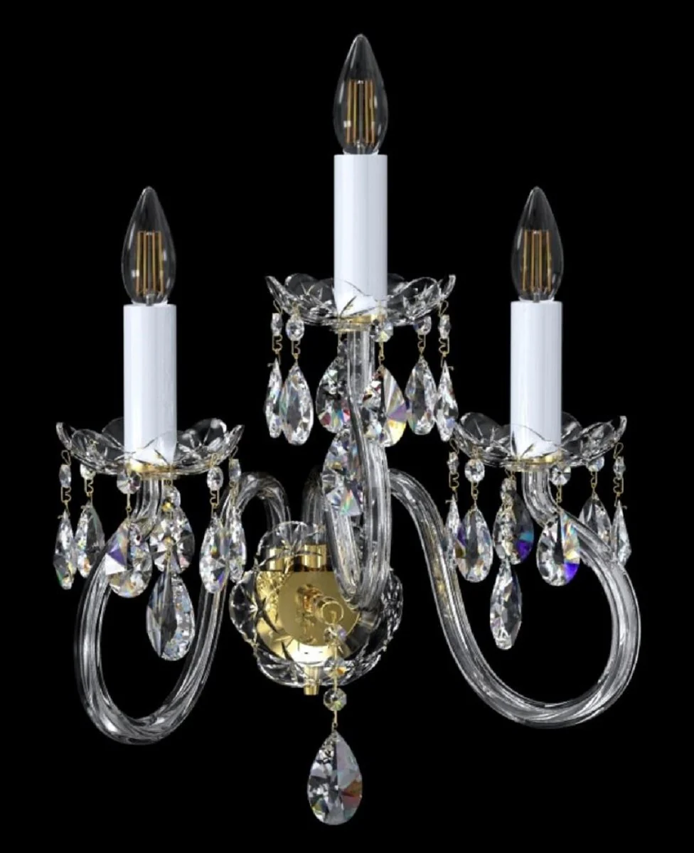 Casa Padrino lámpara de pared de cristal barroco de lujo oro / blanco 35,5 x 21,5 x A. 49 cm - Magnífica lámpara de pared con cristal de Bohemia - Luces de cristal barroco