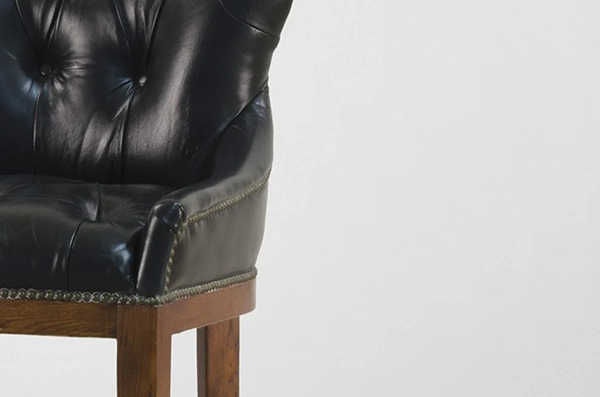 Casa Padrino taburetes de cuero de lujo - barra de silla taburete del club - viejo de una silla Negro