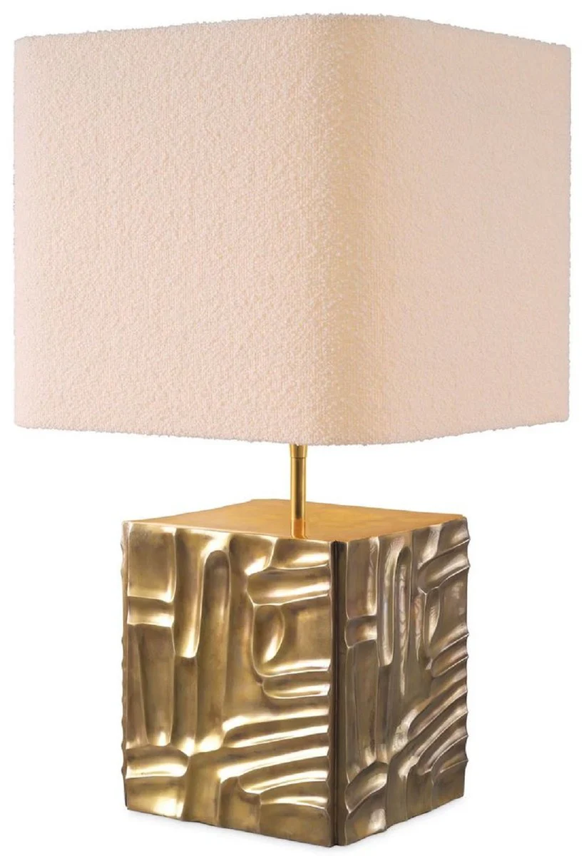 Casa Padrino lámpara de mesa de lujo latón vintage / crema 35 x 35 x A. 62 cm - Lámpara de escritorio con pantalla cuadrada terciopelo - Lámparas de mesa de lujo - Lámparas de escritorio de lujo