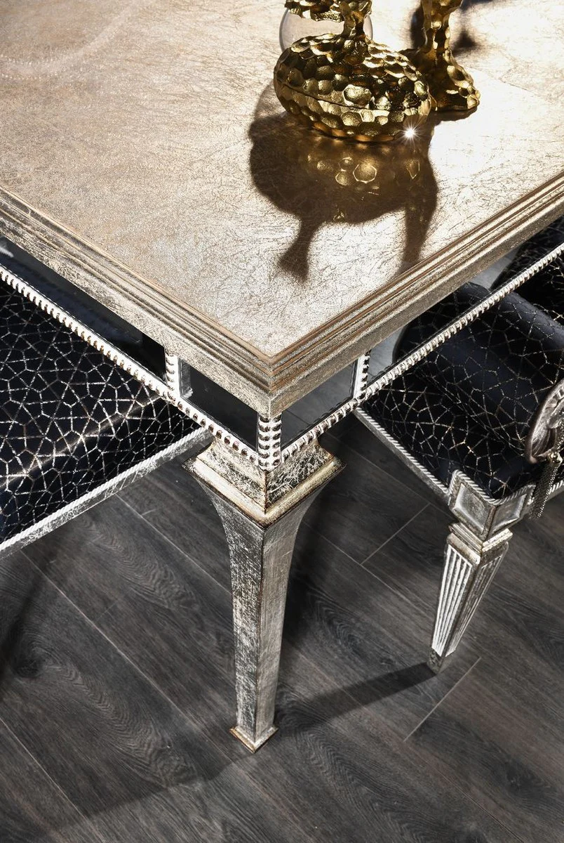 Casa Padrino mesa de comedor barroco de lujo plata antigua 200 x 112 x A. 85 cm - Mesa de cocina de madera maciza con espejo de cristal - Muebles de comedor noble en estilo barroco