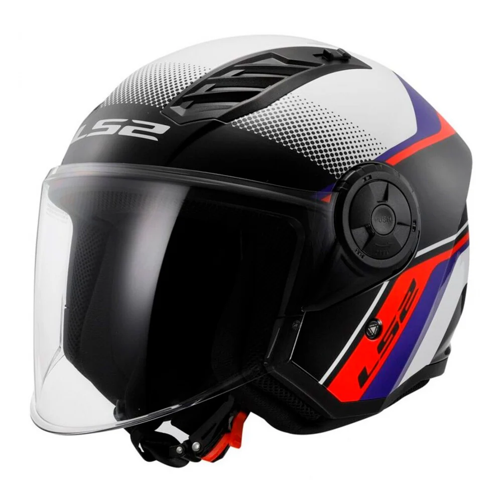 CASCO JET LS2 OF616 AIRFLOW II RUSH BLANCO / AZUL / ROJO