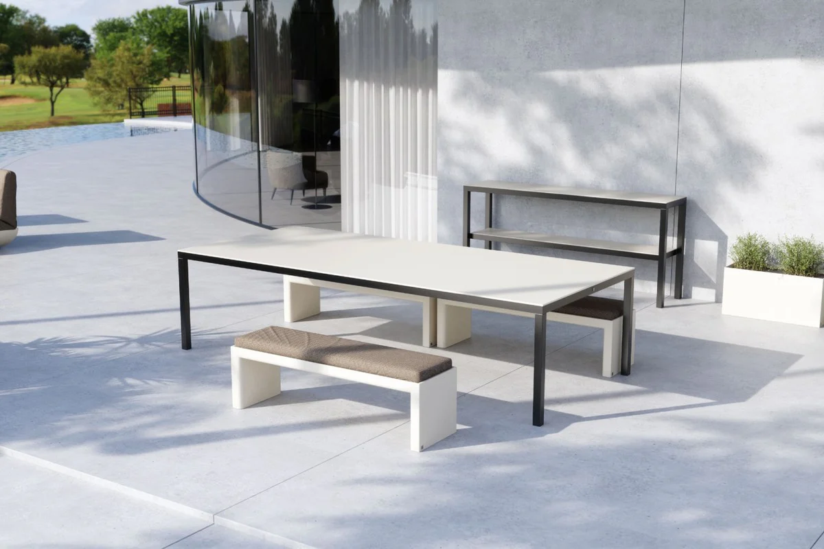 Casa Padrino banco de jard¨ªn de lujo gris oscuro / blanco mate 180 cm - Banco para exterior