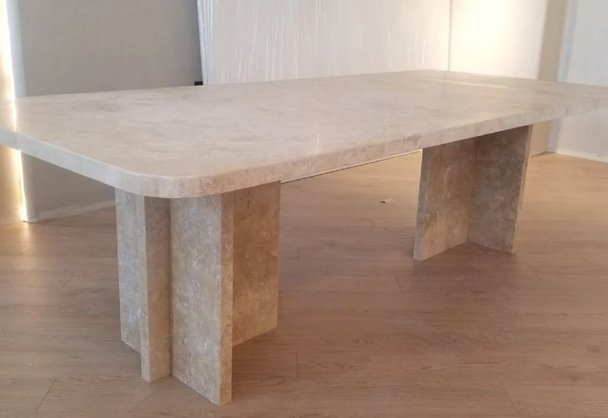 Casa Padrino mesa de comedor de lujo beige 230 x 100 x A. 75 cm - Mesa de cocina moderna de m¨¢rmol travertino de alta calidad - Muebles de comedor de lujo
