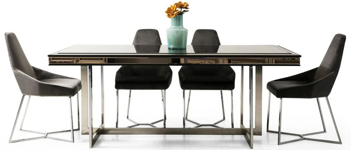 Casa Padrino conjunto de comedor de lujo negro / gris / plata - 1 Mesa de Comedor y 6 Sillas de Comedor - Muebles de Comedor de Lujo