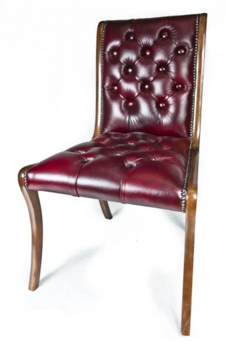 Casa Padrino silla de comedor de cuero genuino rojo vino / marrón 50 x 47 x H. 95 cm - muebles de lujo