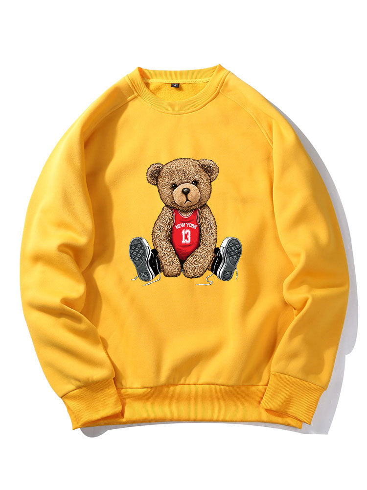 New York Bear Print Raglan Sleeves Sweatshirt