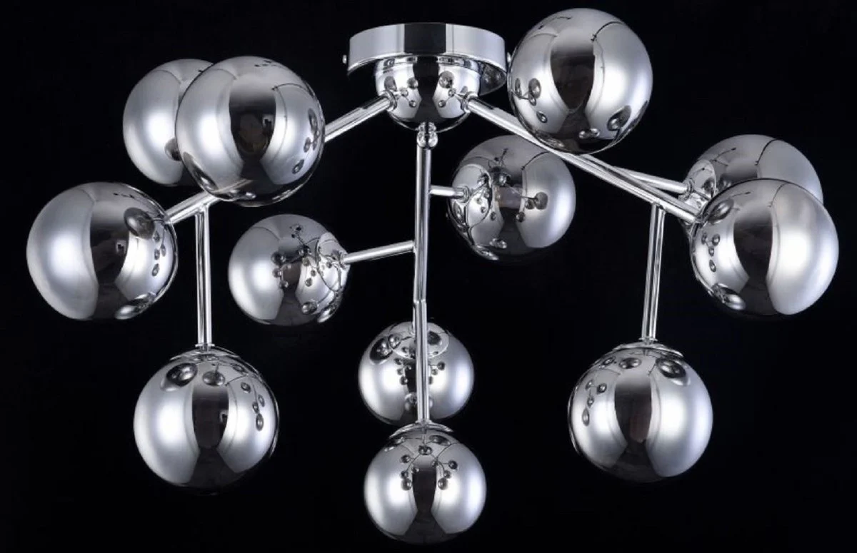 Casa Padrino Lámpara de Techo Plata Ø 60 x H. 20 cm - Lámpara de la Sala de Estar con Pantallas Esféricas