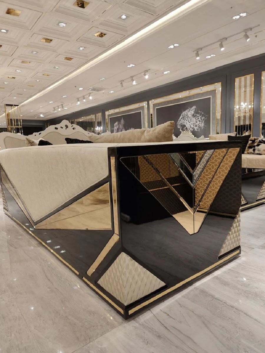 Casa Padrino sof¨¢ de lujo 3 plazas oro / negro - Sof¨¢ de sal¨®n - Sof¨¢ de hotel - Muebles de sal¨®n - Muebles de hotel - Muebles de lujo - Interiores de sal¨®n - Interiores de lujo