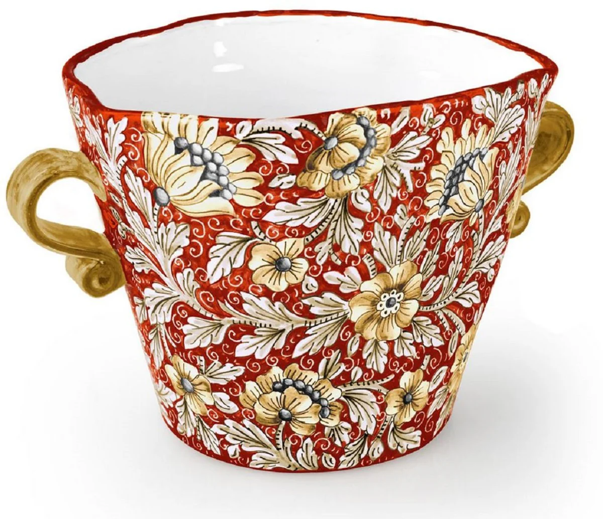 Casa Padrino maceta de cerámica de lujo con 2 asas rojo / multicolor Ø 27 x A. 20 cm - Maceta de cerámica hecha a mano y pintada a mano - Calidad de lujo - Hecho en Italia