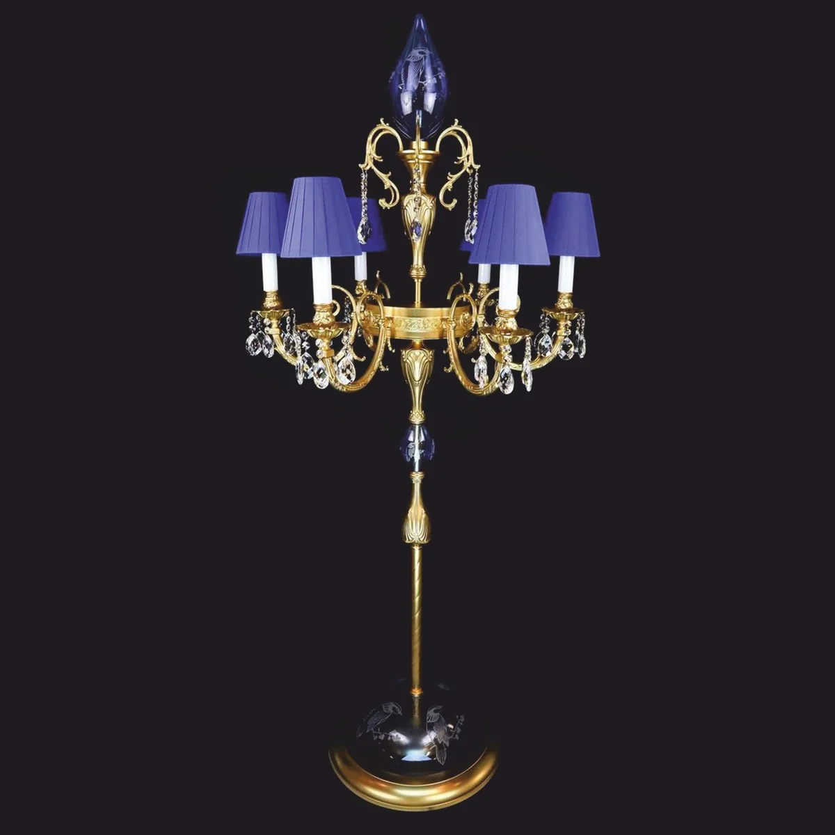 Casa Padrino l¨¢mpara de pie de cristal barroco de lujo oro / azul ? 72 x A. 177 cm