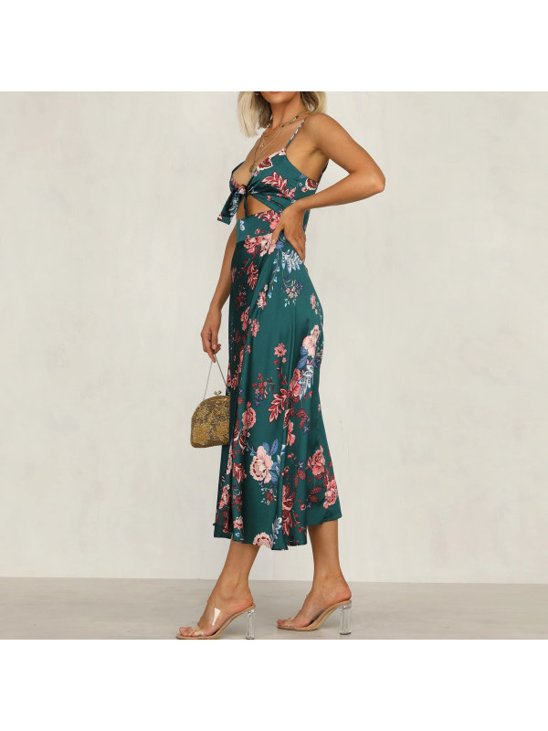 Satin Print Split Dress