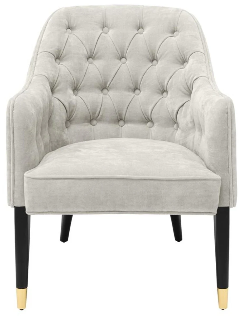 Casa Padrino Sillón de Lujo Colores de Arena / Negro / Oro 65 x 80 x H. 88 cm - Muebles Chesterfield