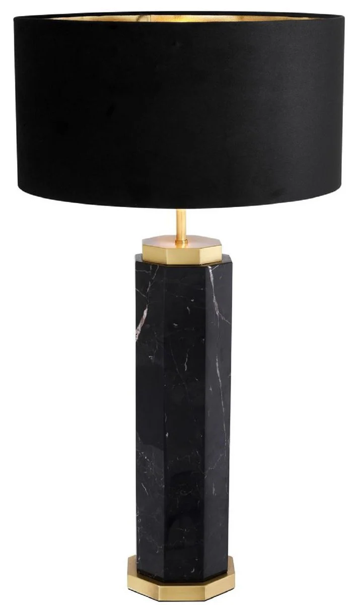 Casa Padrino lámpara de mesa de lujo negro / latón antiguo Ø 40 x A. 72,5 cm - Lámpara de mesa moderna de mármol con pantalla redonda - Calidad de Lujo