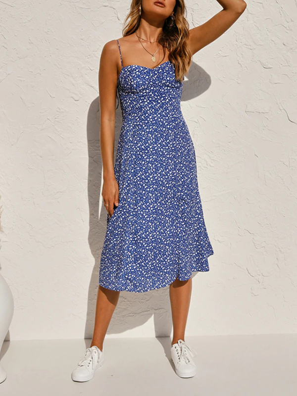 Sweetheart Neck Floral Print Midi Dress