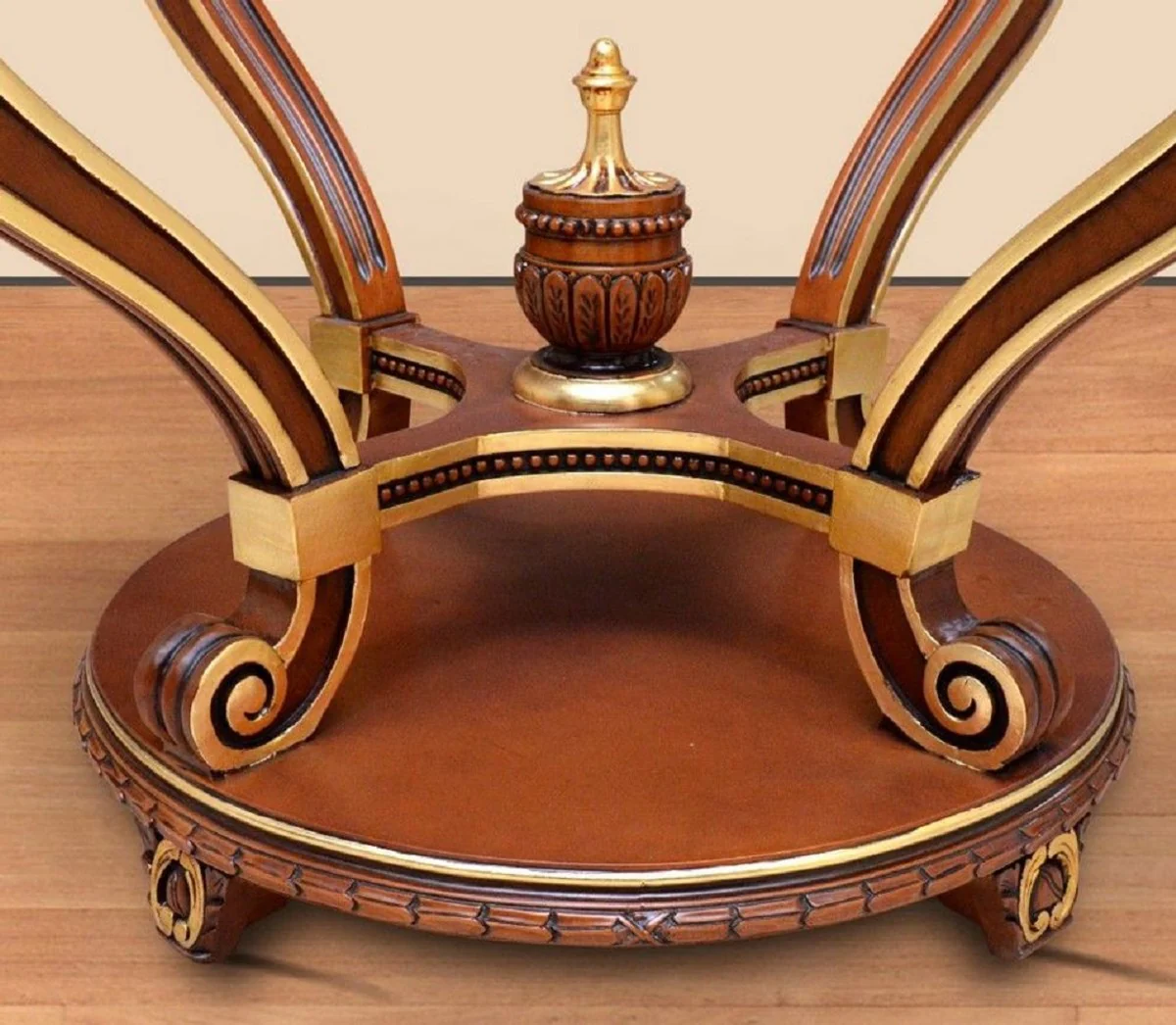 Casa Padrino mesa de conferencia barroco marr¨®n / oro - Mesa de oficina redonda de madera maciza con tapa de vidrio - Muebles de oficina barrocos - Noble y Magn¨ªfico