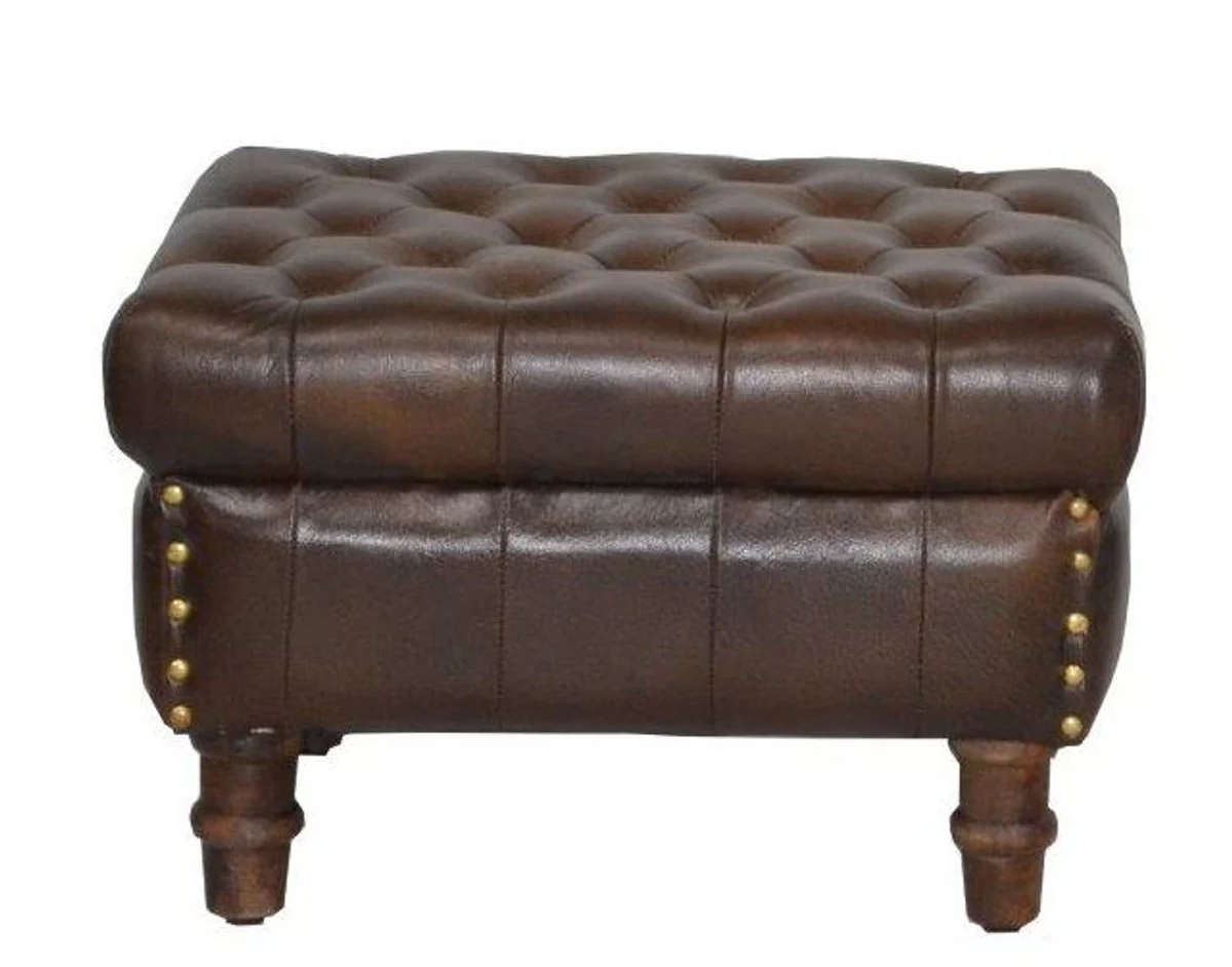 Casa Padrino Luxury Genuine Leather Stool Dark Brown 50 x 40 x H. 35 cm - Luxury Footstool