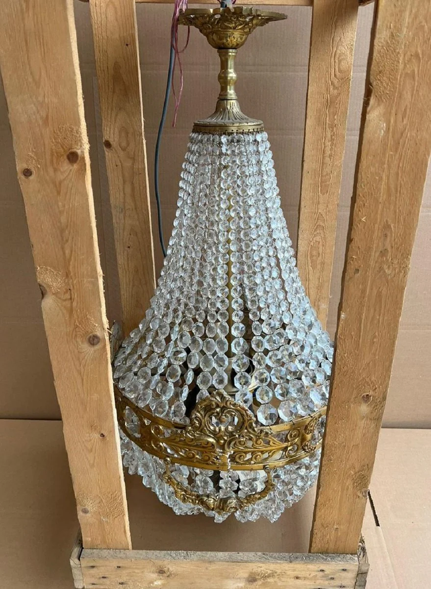 Casa Padrino araña de luces de cristal barroco latón Ø 45 x A. 95 cm - Lámpara de araña redonda de estilo barroco - Araña de salón barroco - Noble y Magnífica