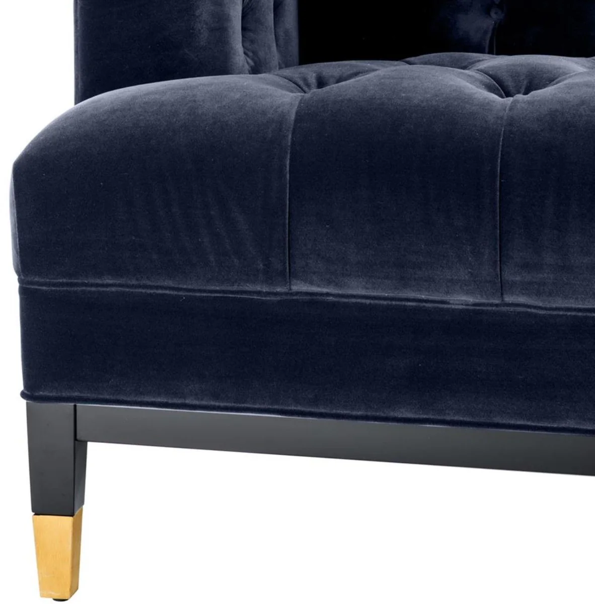 Casa Padrino sof¨¢ de la sala de estar de lujo azul medianoche / negro / lat¨®n 230 x 85 x H. 79 cm - Sof¨¢ Chesterfield de Terciopelo