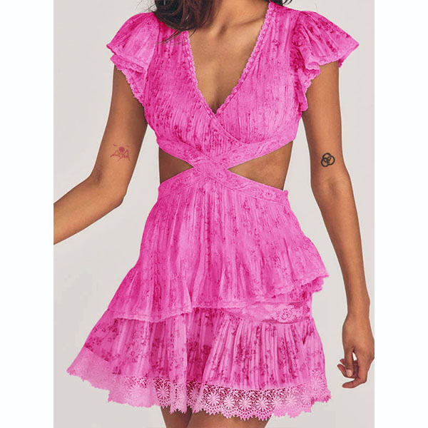 Hollow Ruffle Sleeve Short Dress