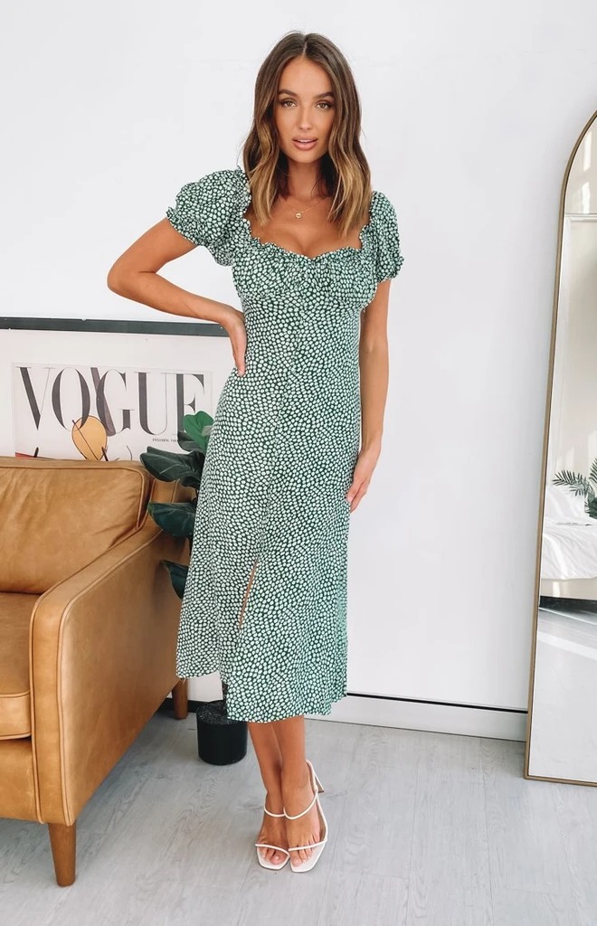 Sexy Square Collar Printed Split Dress