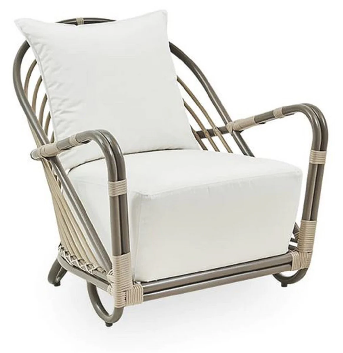 Casa Padrino sillón de jardín de lujo moca / beige / blanco 66 x 80 x A. 74 cm - Sillón de jardín y terraza resistente a la intemperie - Muebles de Jardín y Terraza - Calidad de Lujo