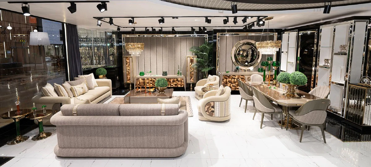 Casa Padrino mesa auxiliar de lujo marr¨®n / gris / oro - Mesa auxiliar redonda para sala de estar - Muebles de sala - Muebles de hotel - Muebles de lujo