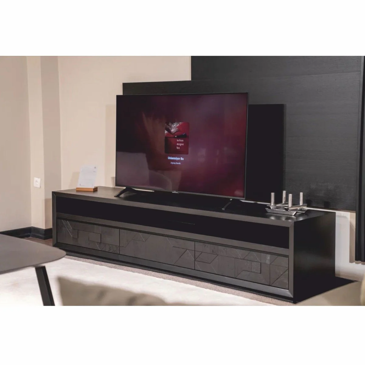 Casa Padrino gabinete de TV de lujo con 3 cajones negro 226 cm - Muebles de sal¨®n y hotel