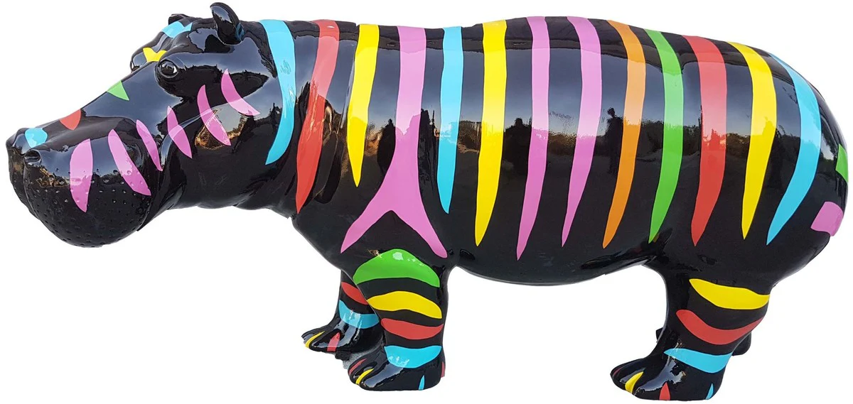 Casa Padrino figura decorativa de diseño hipopótamo negro / multicolor 180 x A. 79 cm - Escultura decorativa - Gran figura de jardín - Decoración de Jardín