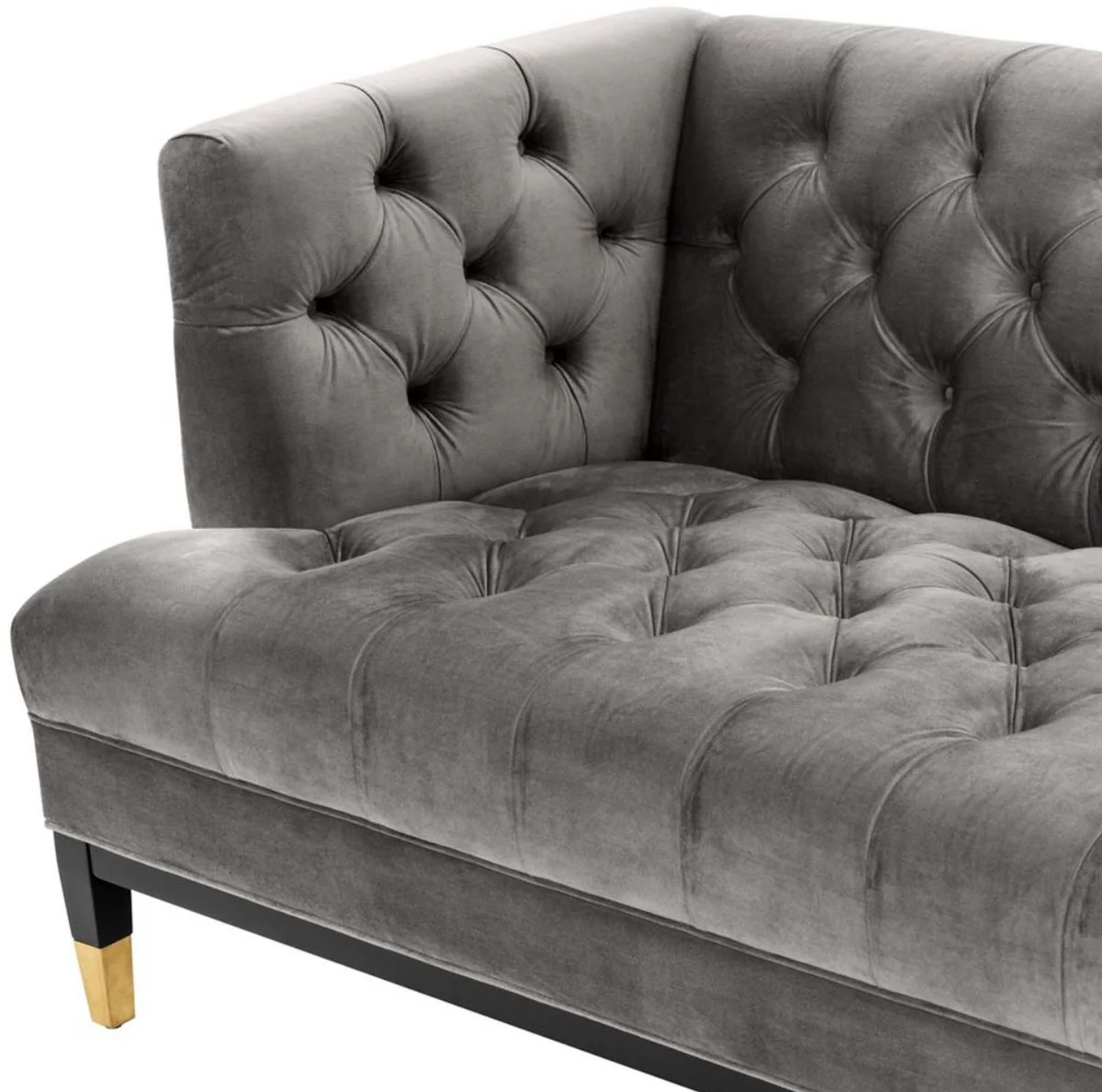 Casa Padrino sofá de la sala de estar de lujo gris / negro / latón 230 x 85 x H. 79 cm - Sofá Chesterfield de Terciopelo