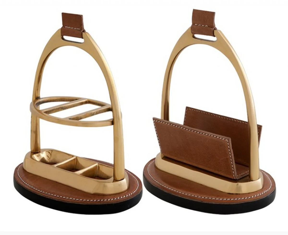 Casa Padrino Luxury Desk Set: Letter Rack and Kulist?nder from brown genuine leather Pen stand - Card Stands