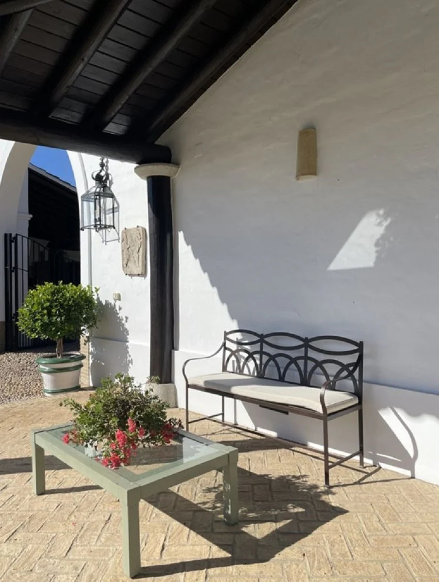 Casa Padrino banco de jard¨ªn Art Nouveau de lujo de hierro forjado marr¨®n / crema 150 cm