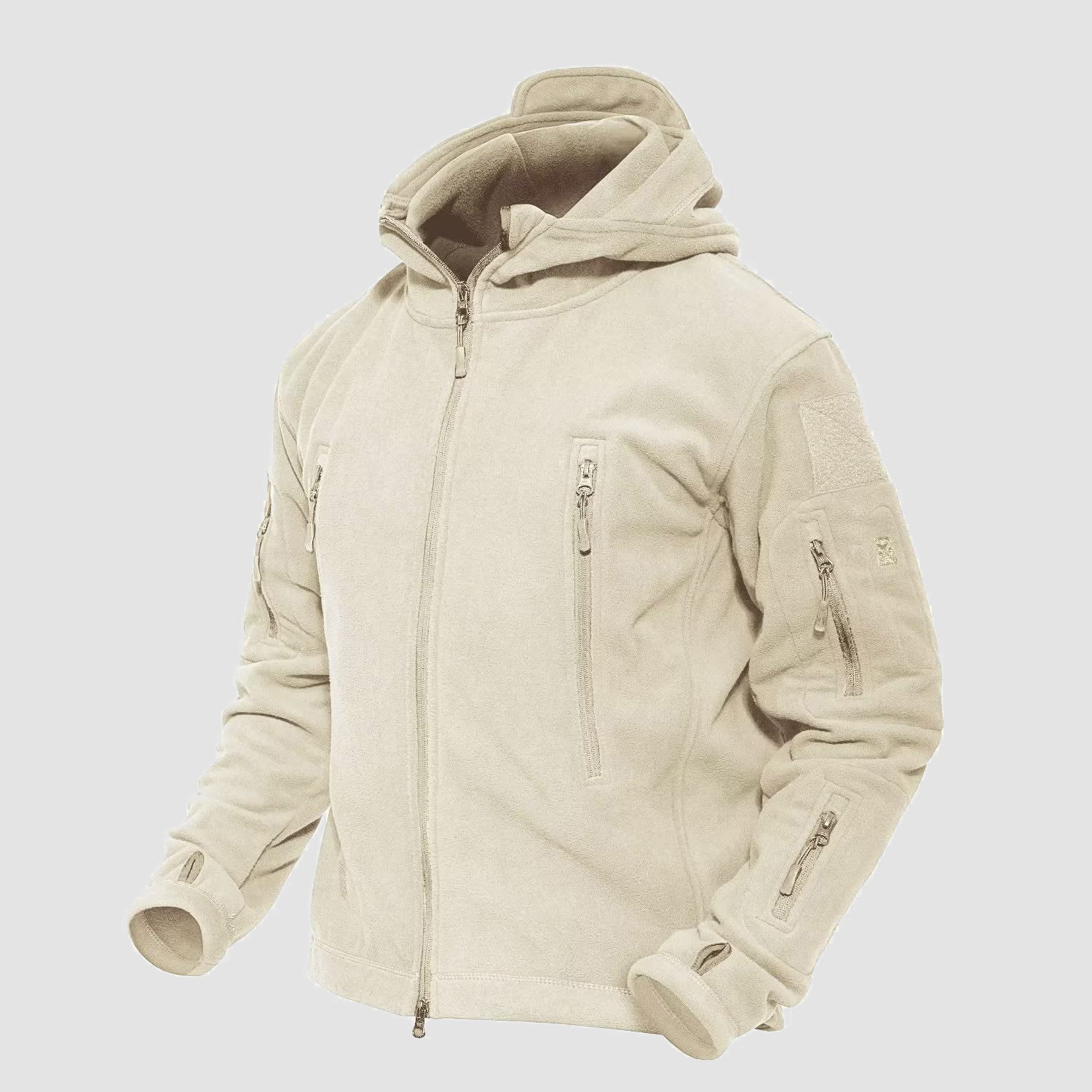 Men's Hoodie Fleece Jacket with 6 Zip-Pockets Warm Winter Jacket Military Tactical Jacket