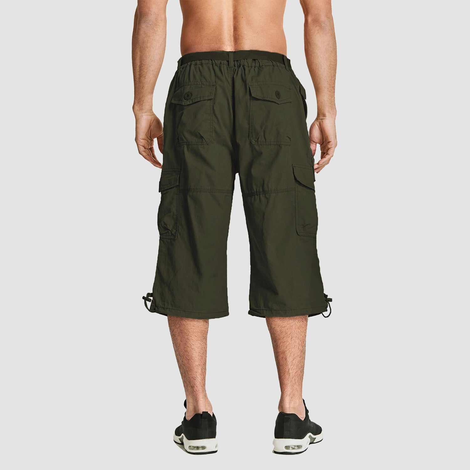 Men Summer Casual 3/4 Long Cargo Shorts Twill Cotton Elastic Waist Multiple Pockets Comfortable Capris Trousers