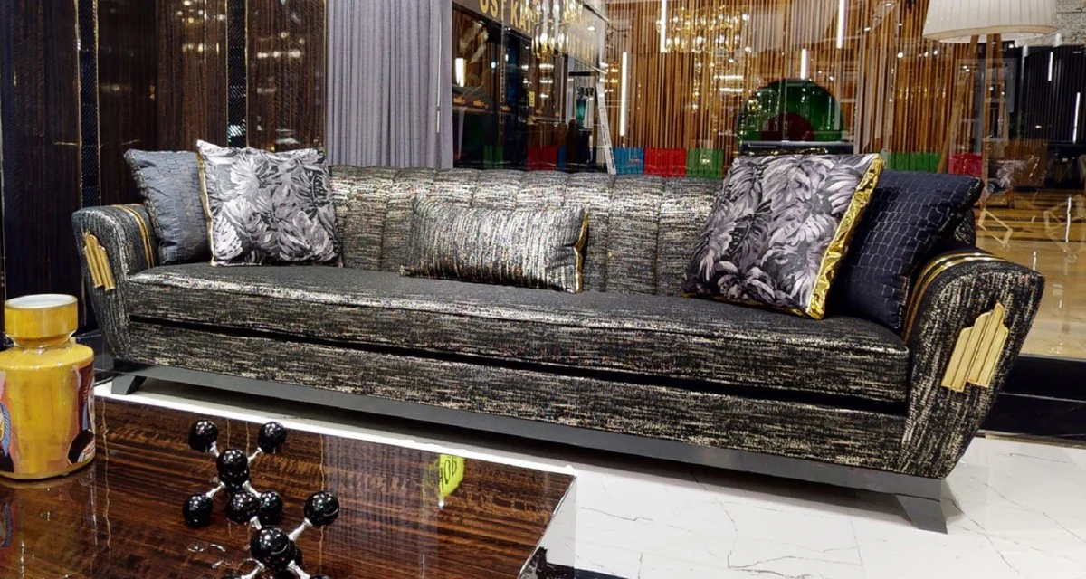 Casa Padrino sof¨¢ de lujo negro / oro 280 x 77 x A. 94 cm - Sof¨¢ de sal¨®n - Sof¨¢ de hotel - Muebles de sal¨®n - Muebles de hotel - Muebles de lujo - Interiores de sal¨®n - Interiores de lujo