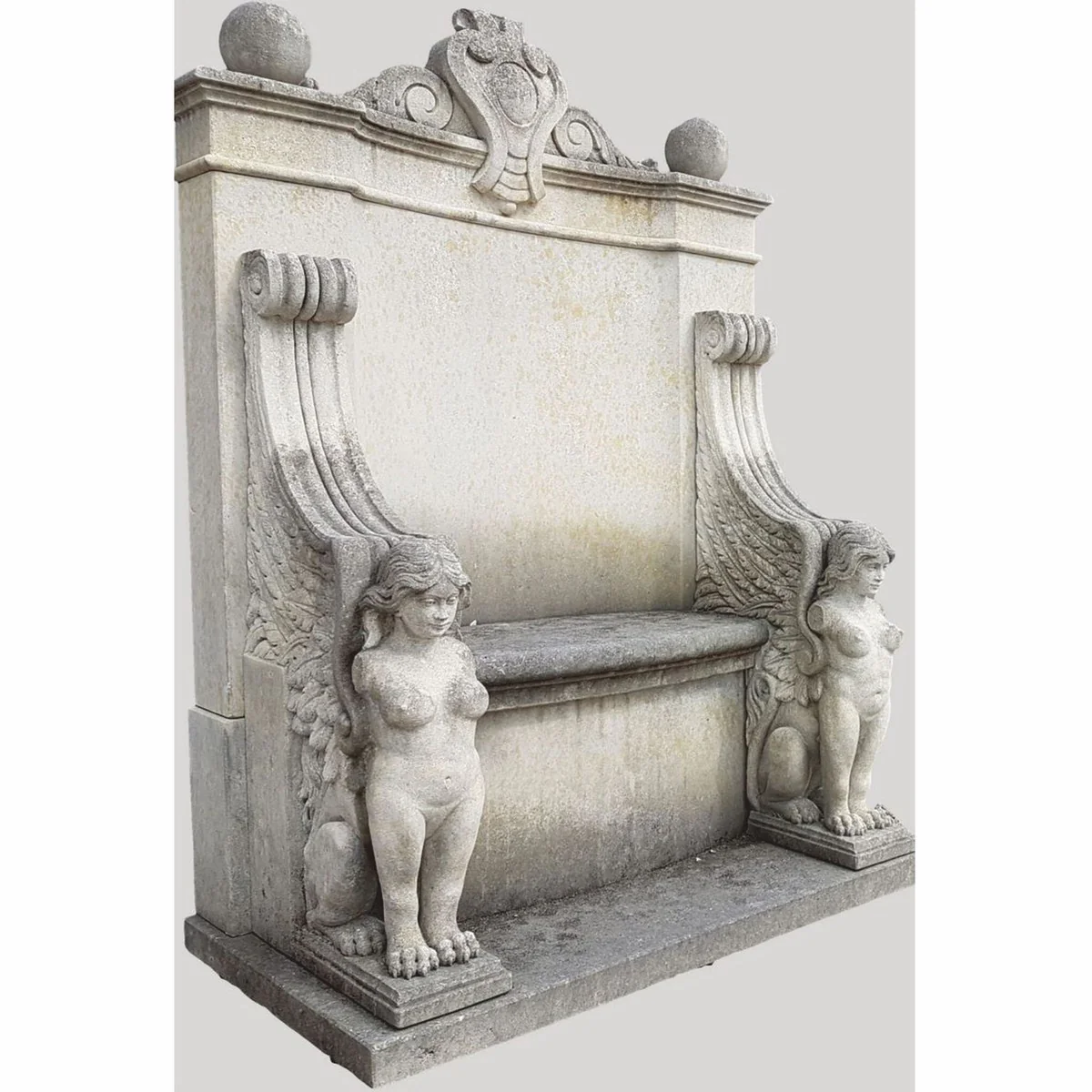 Casa Padrino banco de jard¨ªn de piedra barroca de lujo blanco antiguo / gris 116 x 168 cm - Hecho en Italia