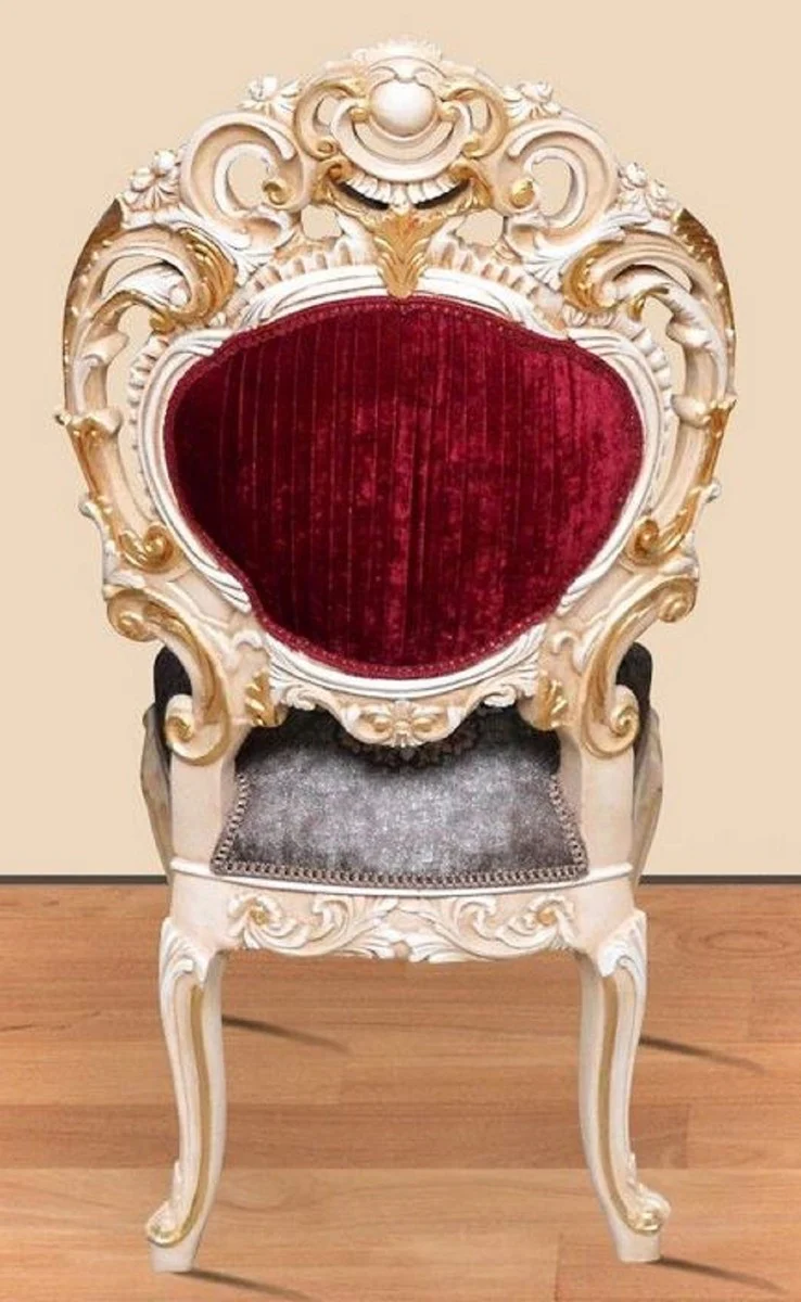 Casa Padrino conjunto de comedor barroco rojo burdeos / gris / blanco / oro - 1 Mesa de Comedor Redonda y 4 Sillas de Comedor - Magn¨ªfica muebles de comedor de estilo barroco