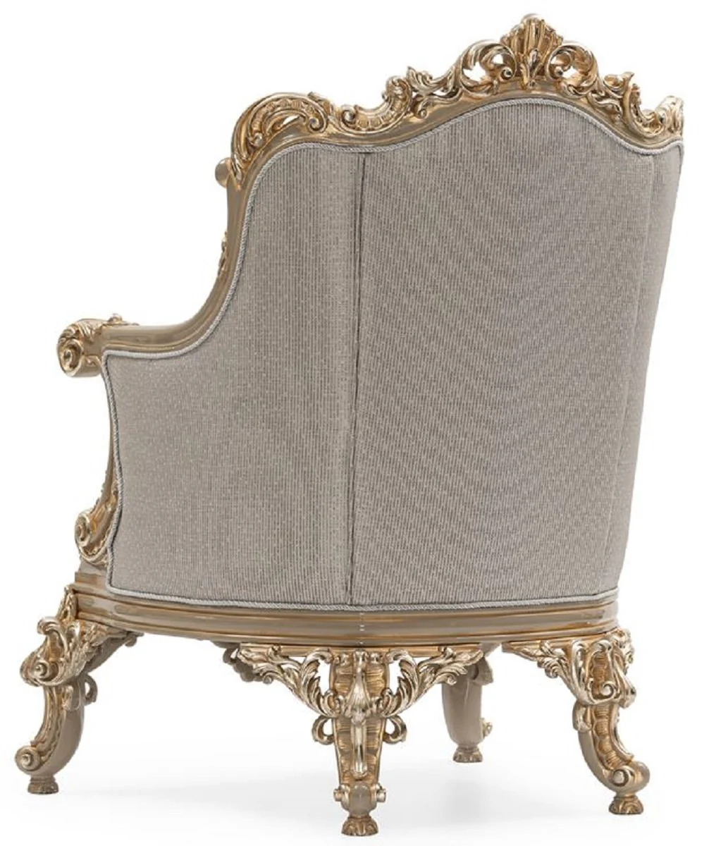 Casa Padrino sill¨®n de sal¨®n barroco de lujo plata / gris / oro - Sill¨®n de estilo barroco hecho a mano con coj¨ªn decorativo - Muebles de sal¨®n de lujo en estilo barroco - Muebles barrocos