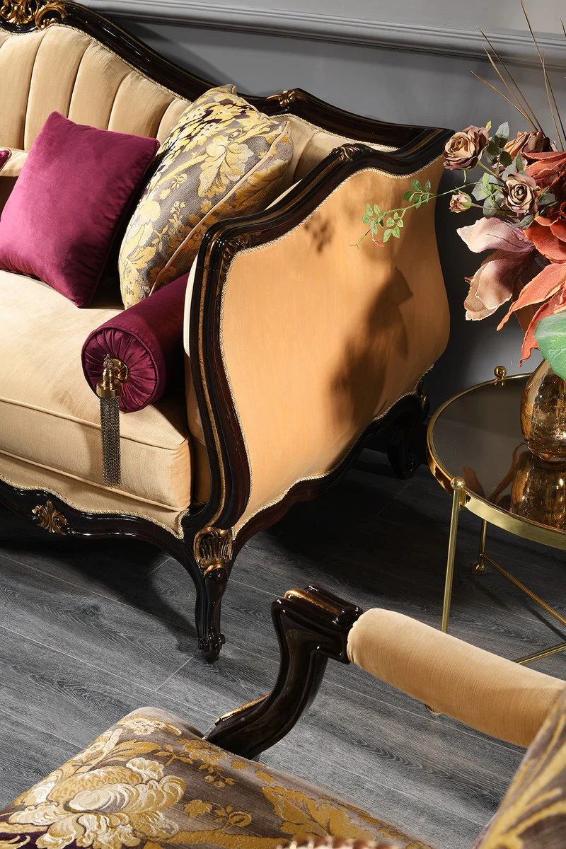 Casa Padrino sof¨¢ barroco de lujo beige / negro / oro 250 x 110 x A. 90 cm - Sof¨¢ de sal¨®n magn¨ªfico - Muebles Barrocos