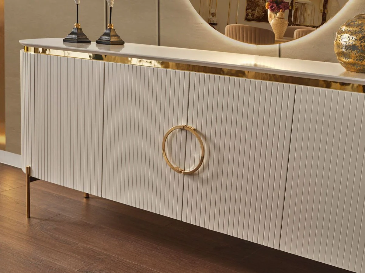 Casa Padrino aparador de lujo blanco / oro 210 x 52 x A. 78 cm - Mueble de madera maciza noble con 4 puertas - Muebles de Lujo