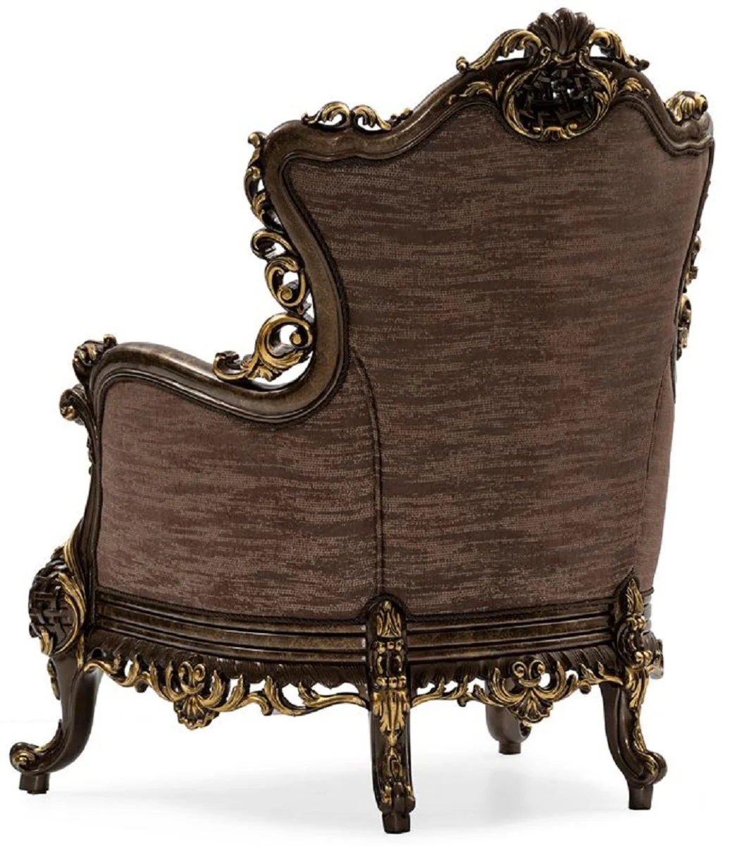 Casa Padrino sill¨®n de sal¨®n barroco de lujo gris / marr¨®n / oro - Sill¨®n de estilo barroco hecho a mano con coj¨ªn decorativo - Muebles de sal¨®n de lujo en estilo barroco - Muebles barrocos