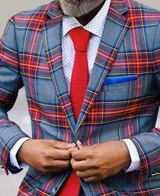 Classic Plaid Color Matching Lapel Button Blazer