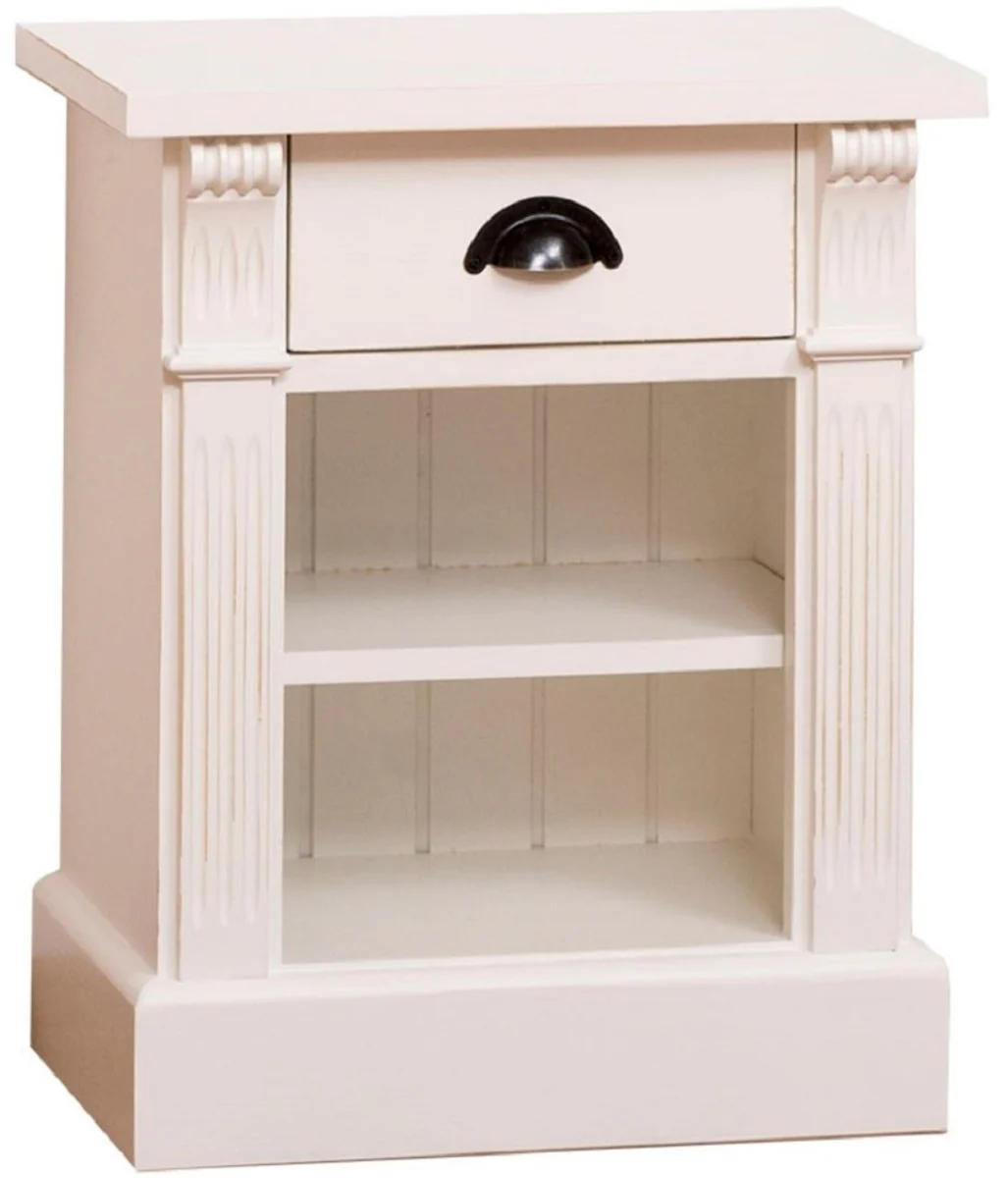 Casa Padrino mesita de noche de estilo campestre con cajón y estante crema 49 x 33 x H. 60 cm - Cómoda de Madera Maciza - Armario de Noche - Muebles de Dormitorio de Estilo Campestre