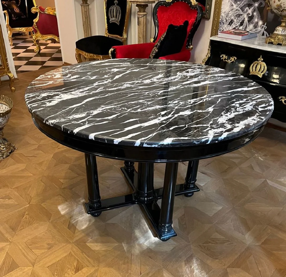 Casa Padrino mesa de comedor de lujo negro ? 120 x A. 80 cm - Mesa de cocina redonda de madera maciza con tapa de m¨¢rmol - Muebles de comedor - Muebles de lujo