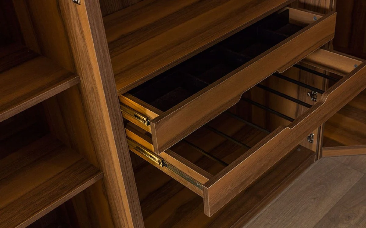 Casa Padrino armario esquinero de lujo marr¨®n / negro 345 x 345 x A. 220 cm - Armario de dormitorio de madera maciza con 11 puertas de cristal e iluminaci¨®n LED - Muebles de Dormitorio de Lujo