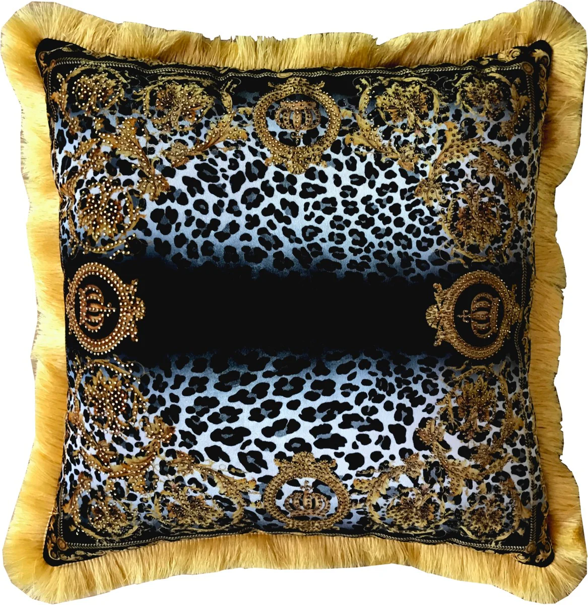 Almohada de lujo Harald Gl??ckler Pomp??s by Casa Padrino coronas / leopardo / oro - tela de terciopelo m¨¢s fina - almohada decorativa Gl??ckler con diamantes de imitaci¨®n