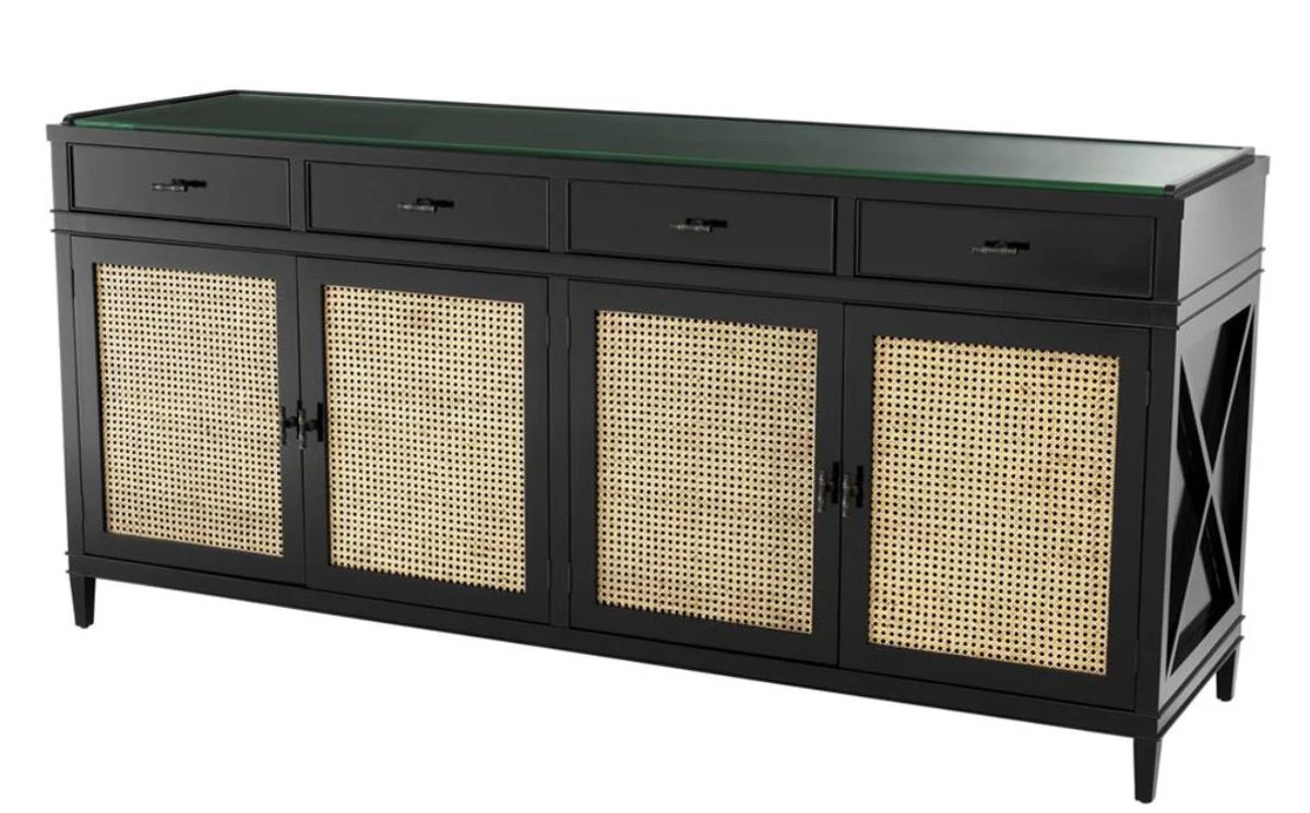 Casa Padrino cómoda de lujo negro / colores naturales 200 x 56 x H. 92,5 cm - Edición Limitada