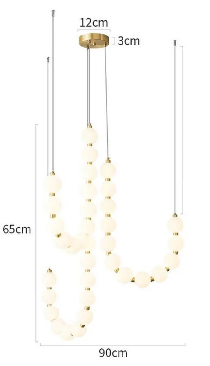 Casa Padrino lámpara colgante LED de lujo blanco / latón 90 x A. 65 cm - Lámpara colgante con pantallas redondas de acrílico - Luces de lujo - Calidad de lujo - Hecho en Italia