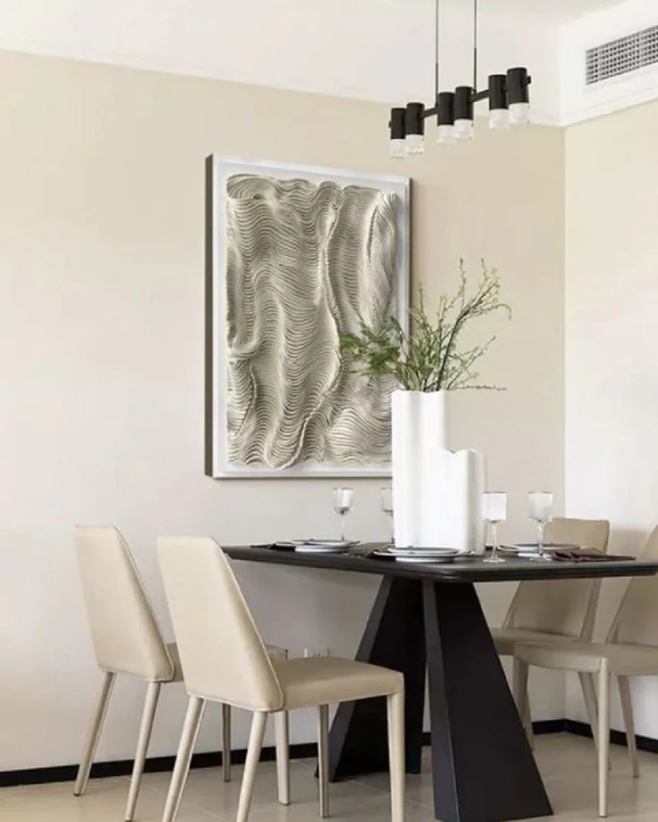 Casa Padrino Pintura al Óleo de Diseño de Lujo Beige / Blanco 80 x A. 110 cm - Pintura Pintada a Mano con Marco de Metal - Decoración de Pared de Diseño de Lujo - Accesorios Decorativos